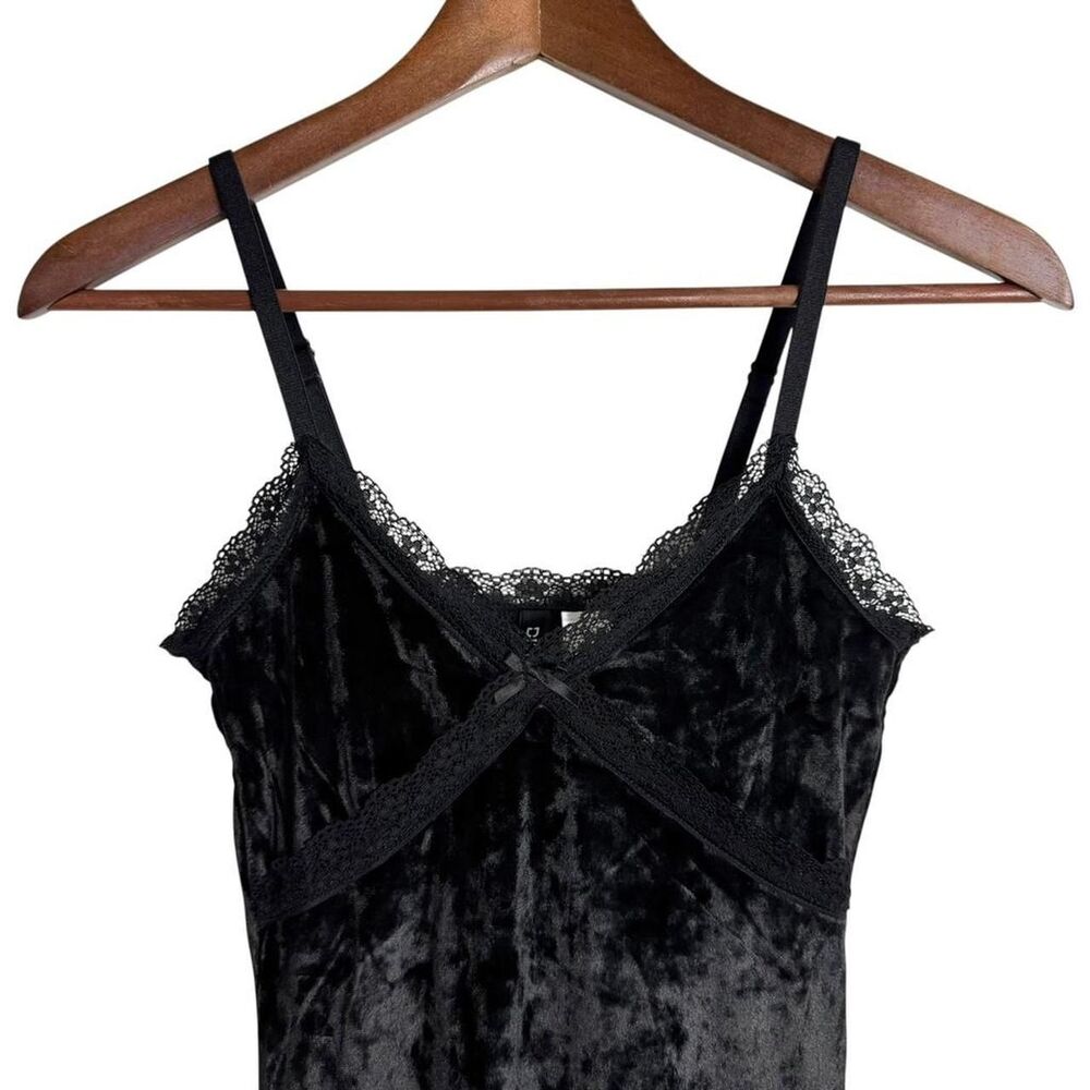 Velvet Babydoll Lace Trim Slip Dress Whimsigoth Fairy Grunge Mini Bodice XS - Picture 2 of 8